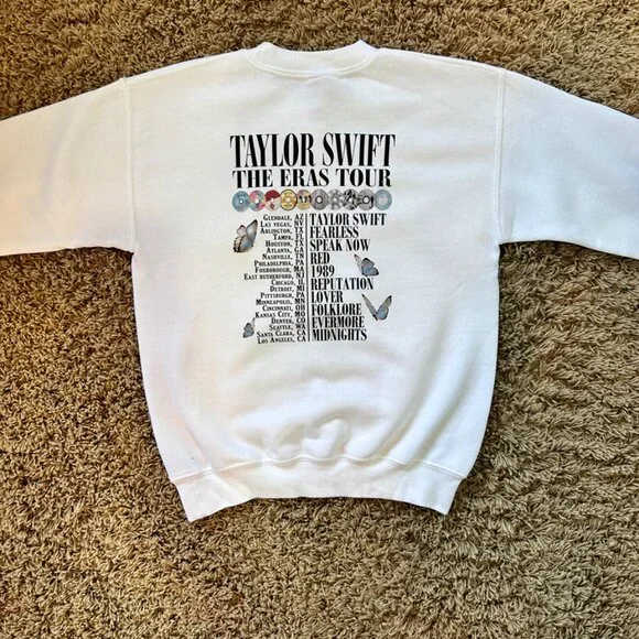 Taylor Swift White Eras Tour Crewneck Sweatshirt in YOUTH Size SMALL - NWOT New! - Picture 3 of 5